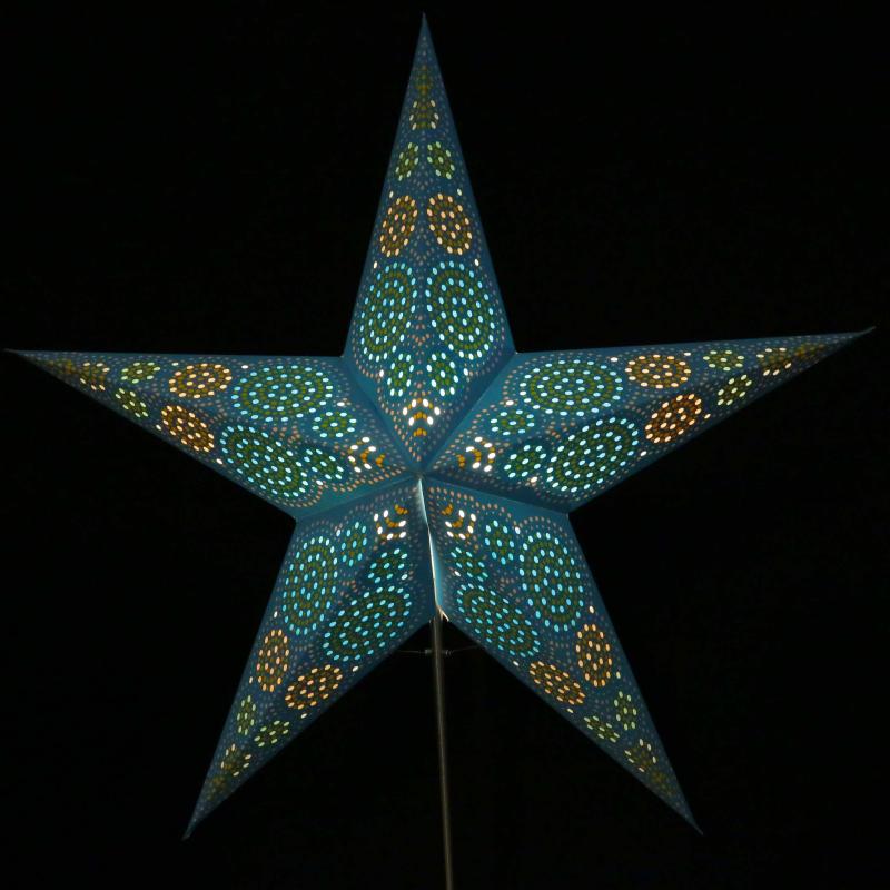 Rondo turquises  - Foldable glowing star, paper poinsettia with 5 points, 60 cm